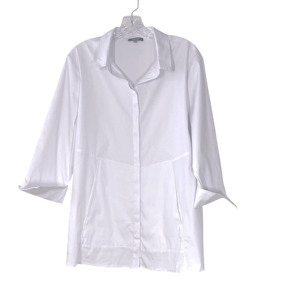 HABITAT The One White Button Down Tunic Shirt Top With Pockets Women's Size L - Picture 4 of 16